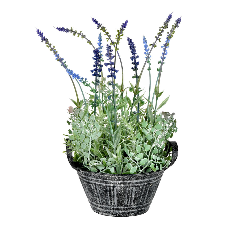 Vickerman 14.5" Artificial Lavender in Galvanized Pot.