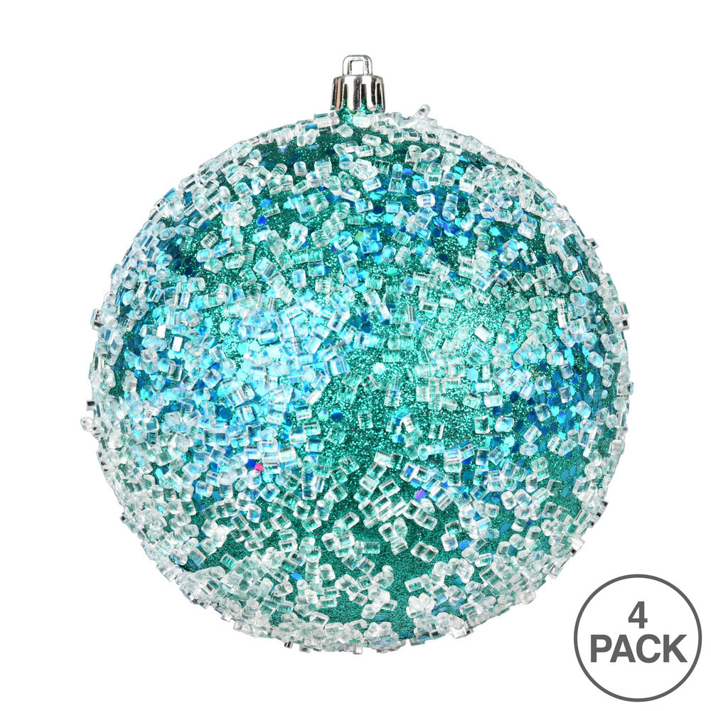 Vickerman 6" Teal Glitter Hail Ball Ornament 4 per Bag