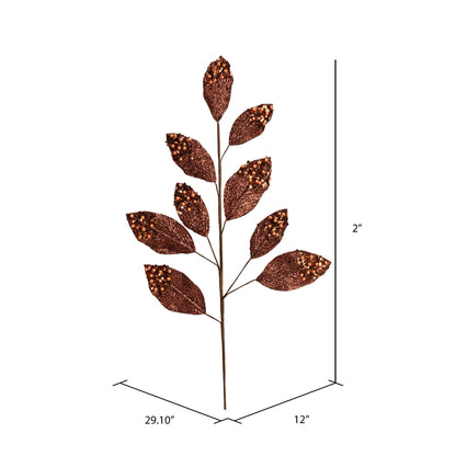 Vickerman 29" Mocha Glitter Leaf Artificial Christmas Spray. Includes 6 sprays per pack.