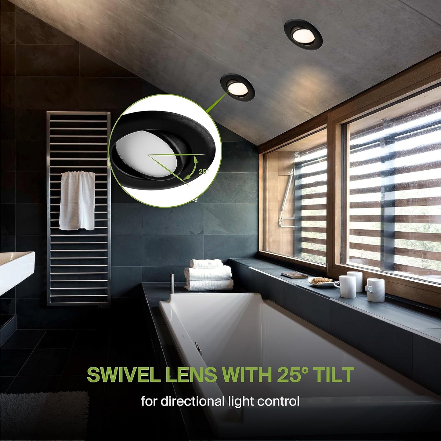 ASD Lighting LED Round Recessed Mini Panel Gimbal Airtight 4" 12W 120V Dimmable CCT Selectable 2700/3000/3500/4000/5000K Black UL 6pack