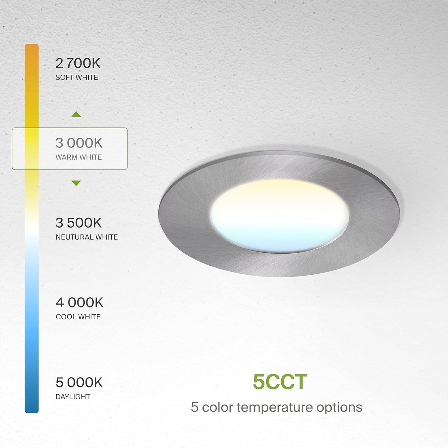 ASD Lighting LED Round Recessed Mini Panel 3" 6W 120V Dimmable CCT Selectable 2700/3000/3500/4000/5000K Brushed Nickel UL Energy Star 6pack