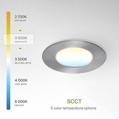 ASD Lighting LED Round Recessed Mini Panel 3" 6W 120V Dimmable CCT Selectable 2700/3000/3500/4000/5000K Brushed Nickel UL Energy Star 6pack