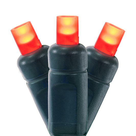 Vickerman 50 Red Wide Angle Single Mold End-Connecting Coaxial Non-Rectified LED Light Set with 22 Gauge Green Wire, 3"x 6"x 3" Spacing, 25' Long Christmas Light Strand, Uses X6G6662 12" CSA/us Listed Rectified Power Cord. This light set has the ability t