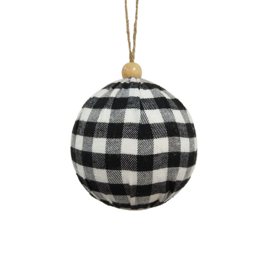 Vickerman 4" Black and White Plaid Cloth Ball Christmas Ornament 4 pieces per box