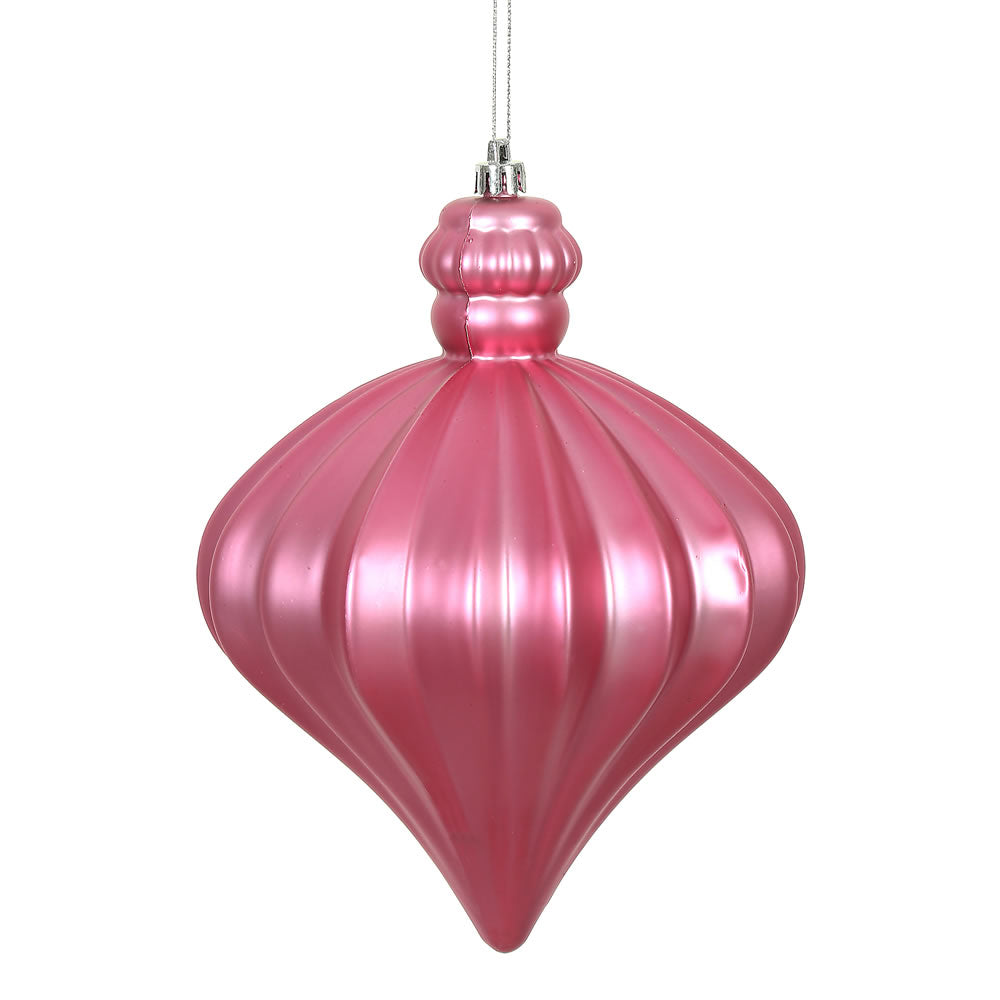 Vickerman 6" Mauve Matte Onion Drop Ornament with drilled and wired caps. Comes 4  per Bag.