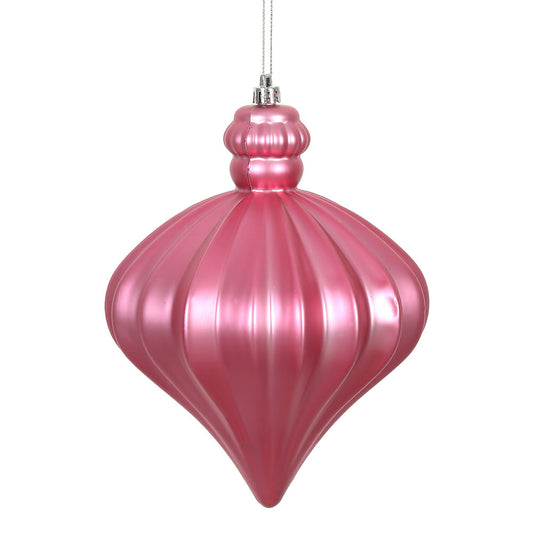 Vickerman 6" Mauve Matte Onion Drop Ornament with drilled and wired caps. Comes 4  per Bag.