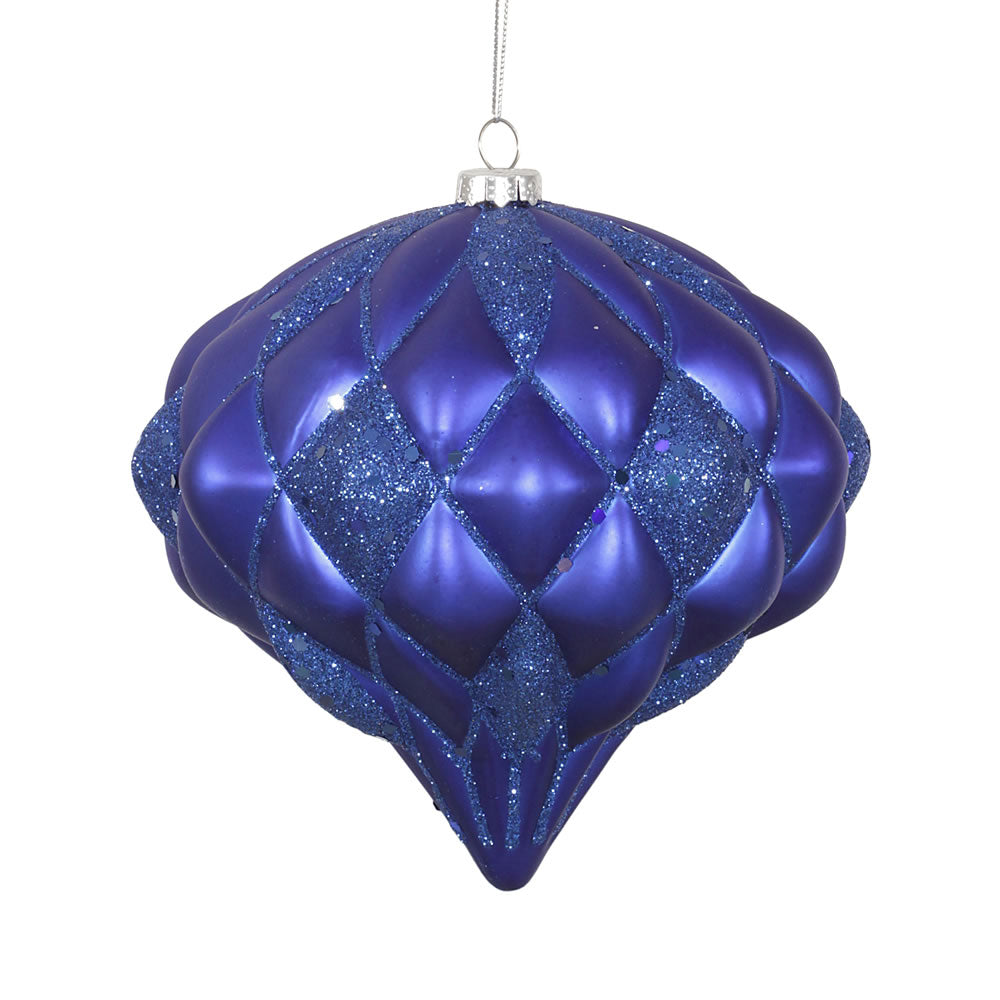 Vickerman 5.7" Blue Matte/Glitter Diamond Onion Christmas Ornament