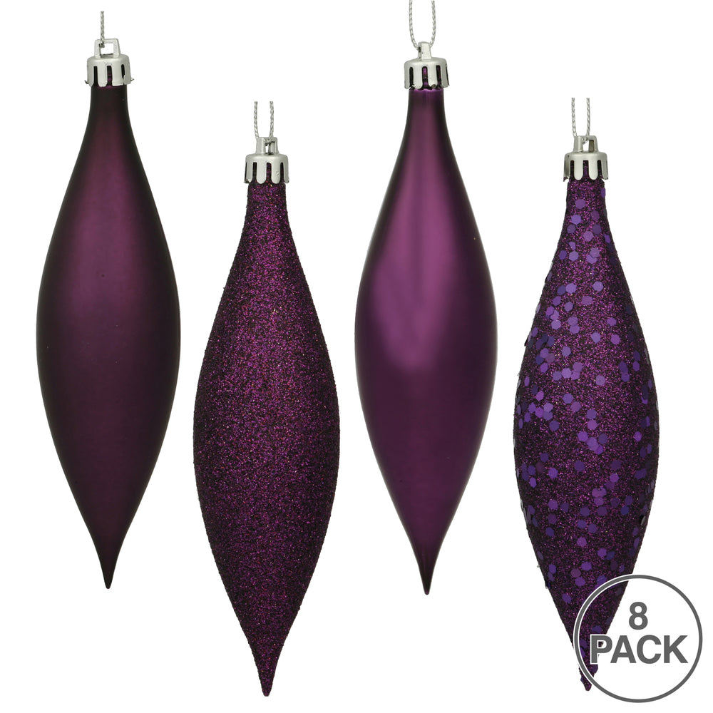 Vickerman 5.5" Plum Finial Drop Christmas Ornament Assorted 4 Finish 8 per Pack