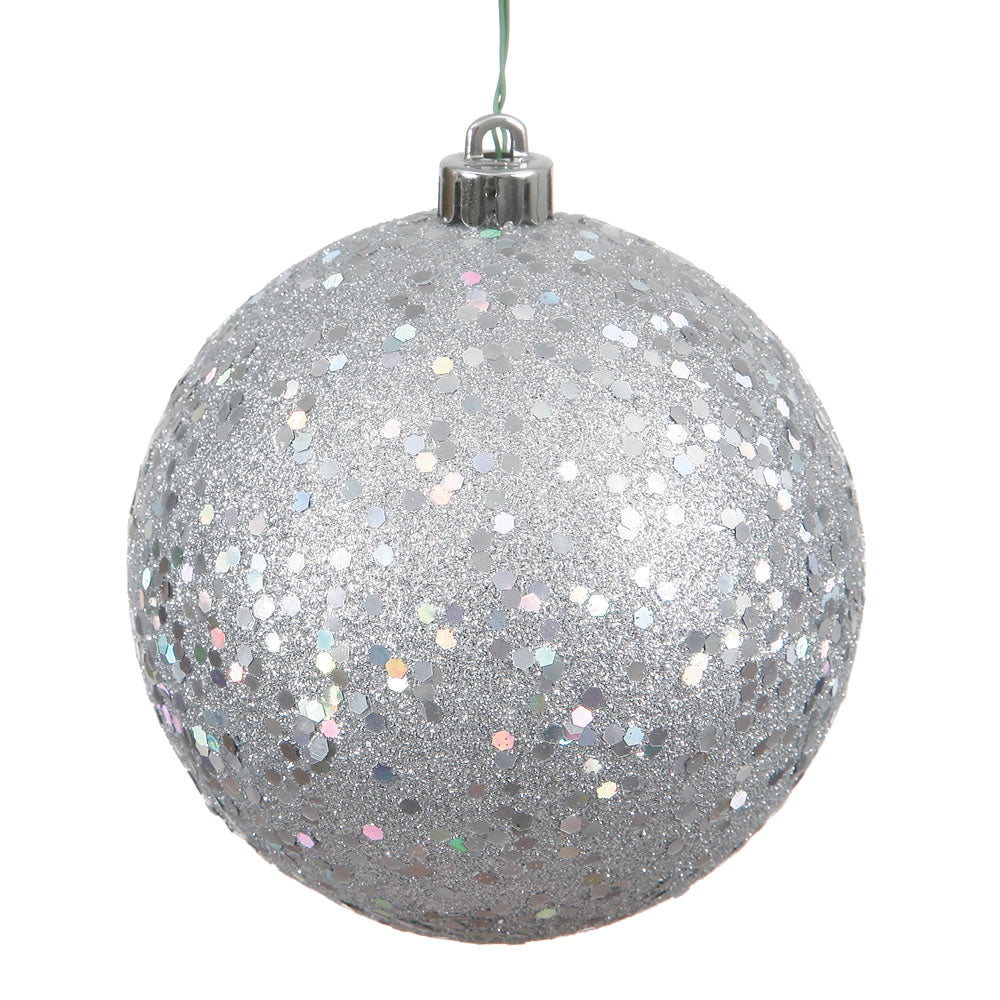 Vickerman 6" Silver Sequin Ball Ornament 4 per Bag