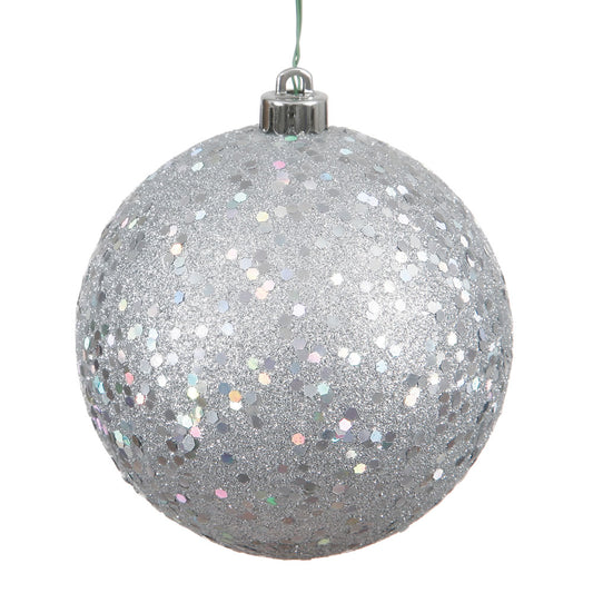 Vickerman 6" Silver Sequin Ball Ornament 4 per Bag