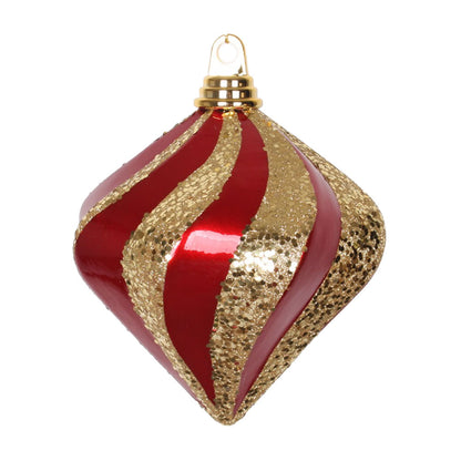 Vickerman 6'' Red and Gold Candy/Glitter Swirl Diamond Christmas Ornament