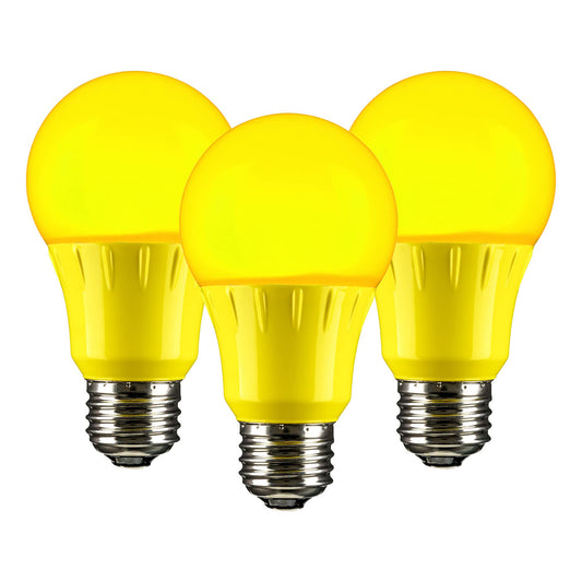 Sunlite 41725 LED A19 Colored Light Bulb, 3 Watts (25w Equivalent), E26 Medium Base, Non-Dimmable, UL Listed, Party Decoration, Holiday Lighting, 3 Count, Yellow