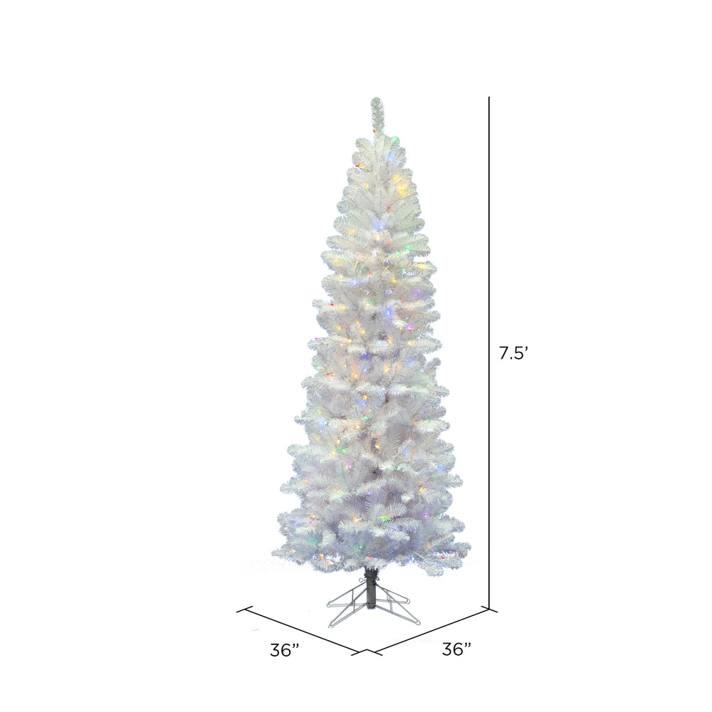 Vickerman 7.5' White Salem Pencil Pine Artificial Christmas Tree Multi-Colored Dura-lit LED Lights