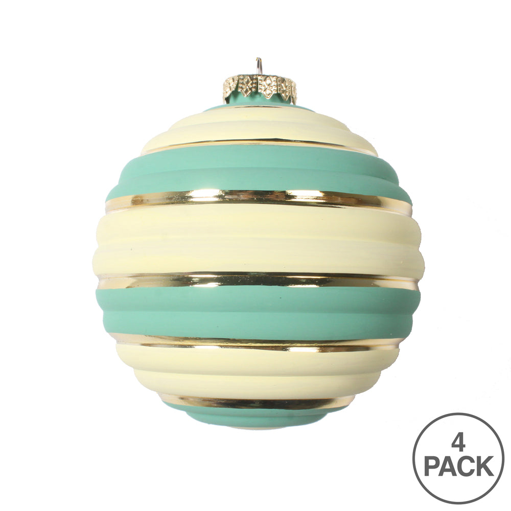 Vickerman 4" Aqua Horizontal Stripe Pastel Ball Ornament 4 per Bag