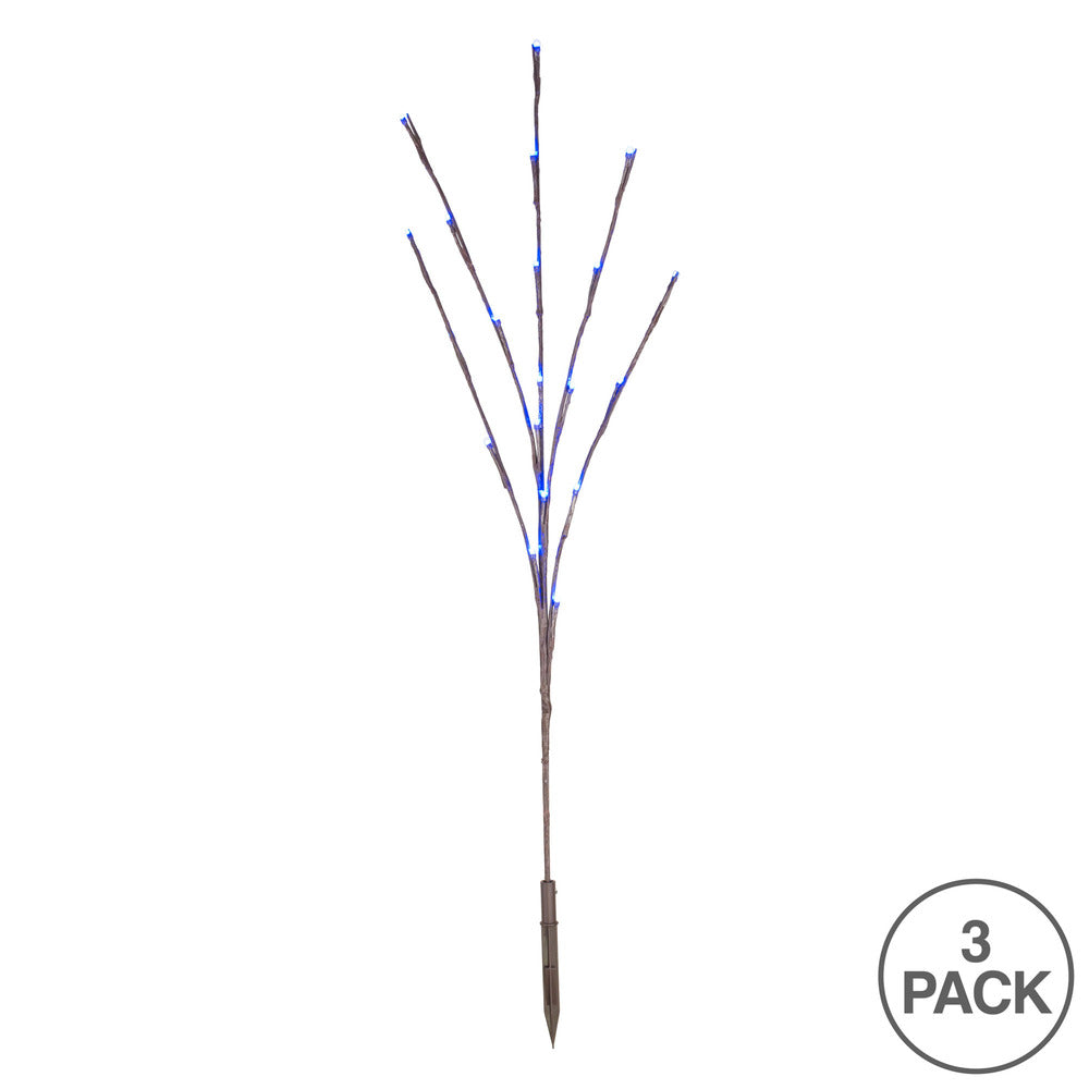Vickerman 60 Blue Wide Angle LED Twig Light Set on Brown Wire Pack of 3