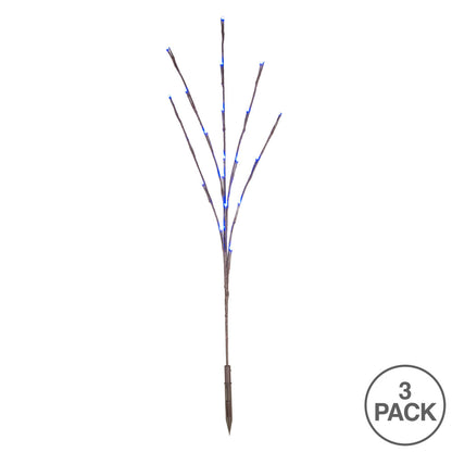 Vickerman 60 Blue Wide Angle LED Twig Light Set on Brown Wire Pack of 3