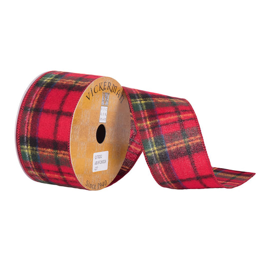 Vickerman 2.5" x 10 Yards Red Green Flannel Plaid Wired Edge Christmas Ribbon