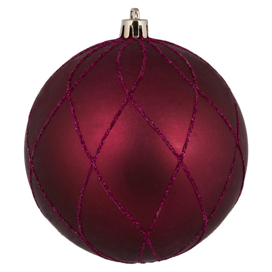 Vickerman 8" Berry Red Matte and Glitter Swirl Ball Ornament