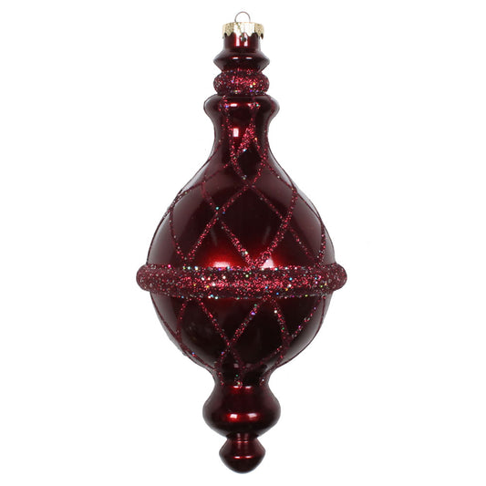 Vickerman 10" Burgundy Candy Glitter Net Drop Finial Christmas Ornament