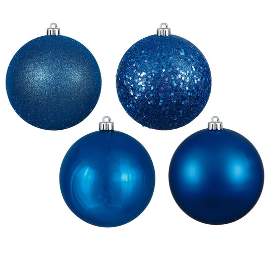 Vickerman 8" Blue 4-Finish Ball Ornament Assortment 4 per Bag