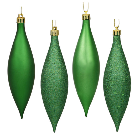 Vickerman 5.5" Green Finial Drop Christmas Ornament Assorted 4 Finish 8 per Pack