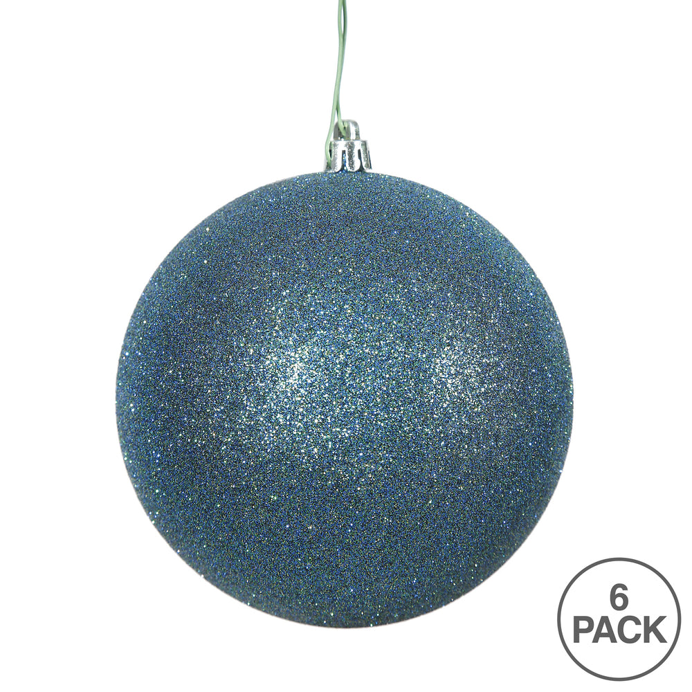 Vickerman 4" Sea Blue Glitter Ball Ornament 6 per Bag