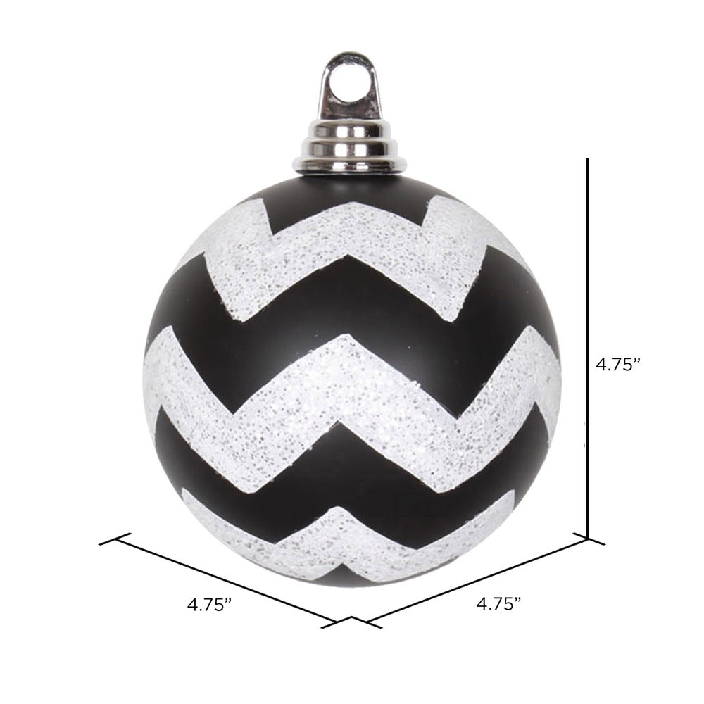 Vickerman 4.75" Black and White Matte Chevron Ball Christmas Ornament with Glitter Accents