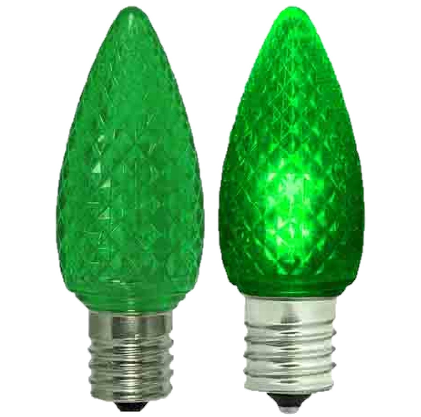 Damar- C9 LED Replacement Christmas Light Bulbs Faceted Transparent Green 0.96W E17 Intermediate Base Dimmable 100-130V Pack of 6- Commercial Grade Shatterproof String Colored Light for Patio