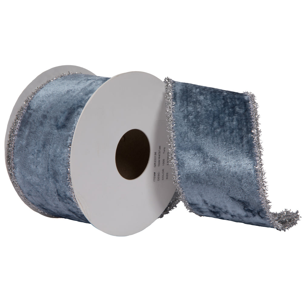 Vickerman 2.5" x 5 Yards Turquoise Viscose Velvet Double Fused Ribbon.