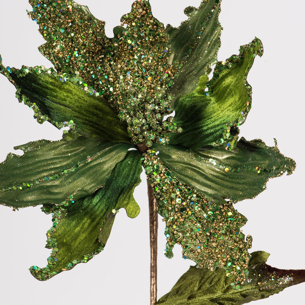Vickerman 20" Green Pointed Pearl Poinsettia Artificial Christmas Stem Pack of 3