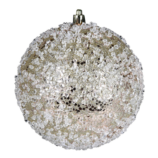 Vickerman 6" Champagne Glitter Hail Ball Ornament 4 per Bag