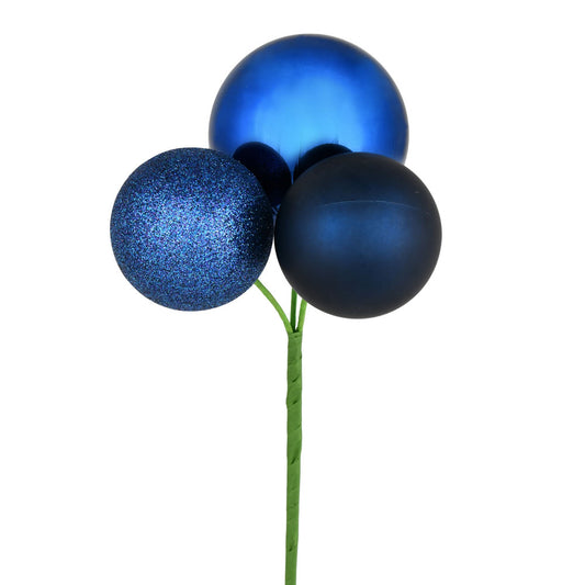 Vickerman 18" Midnight Blue Ball Ornament Christmas Pick 4 per set