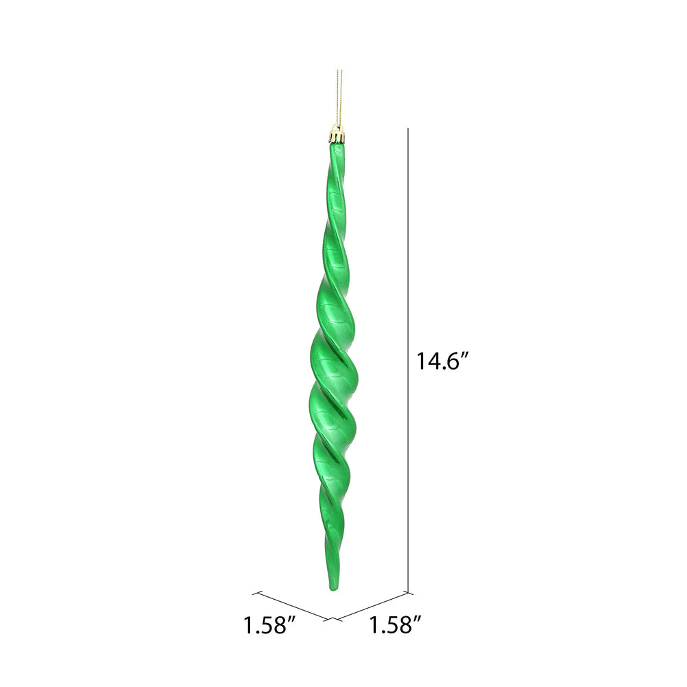 Vickerman 14.6" Green Shiny Spiral Icicle Christmas Ornament Pack of 2