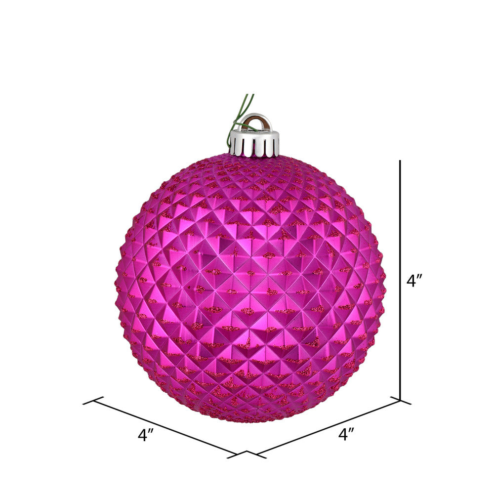 Vickerman 4" Fuchsia Durian Glitter Ball Ornament 6 per Bag