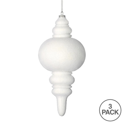 Vickerman 10" White Flocked Finial Ornament Pack of 3