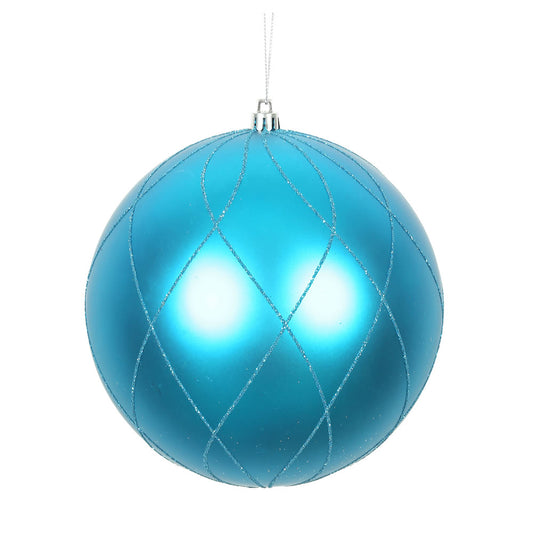 Vickerman 4" Turquoise Matte and Glitter Swirl Ball Ornament 4 per Box