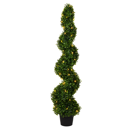 Vickerman 4' Artificial Potted Green Boxwood Spiral Tree
