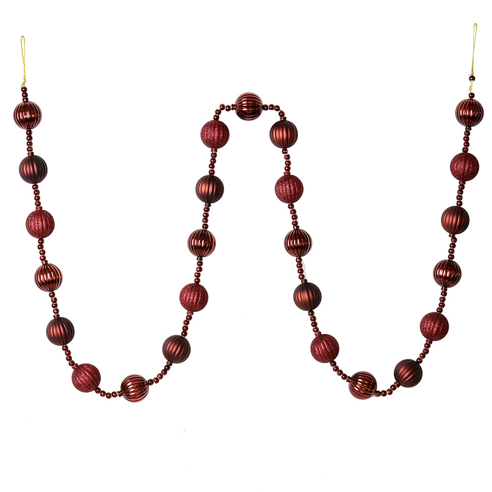 Vickerman 6' Burgundy Stripe Ball Ornament Christmas Garland