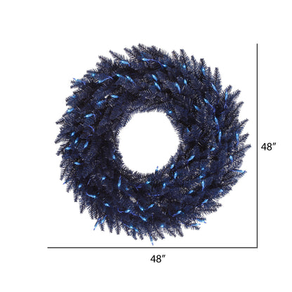 Vickerman 48" Navy Blue Fir Artificial Christmas Wreath Blue Dura-lit Incandescent Mini Lights