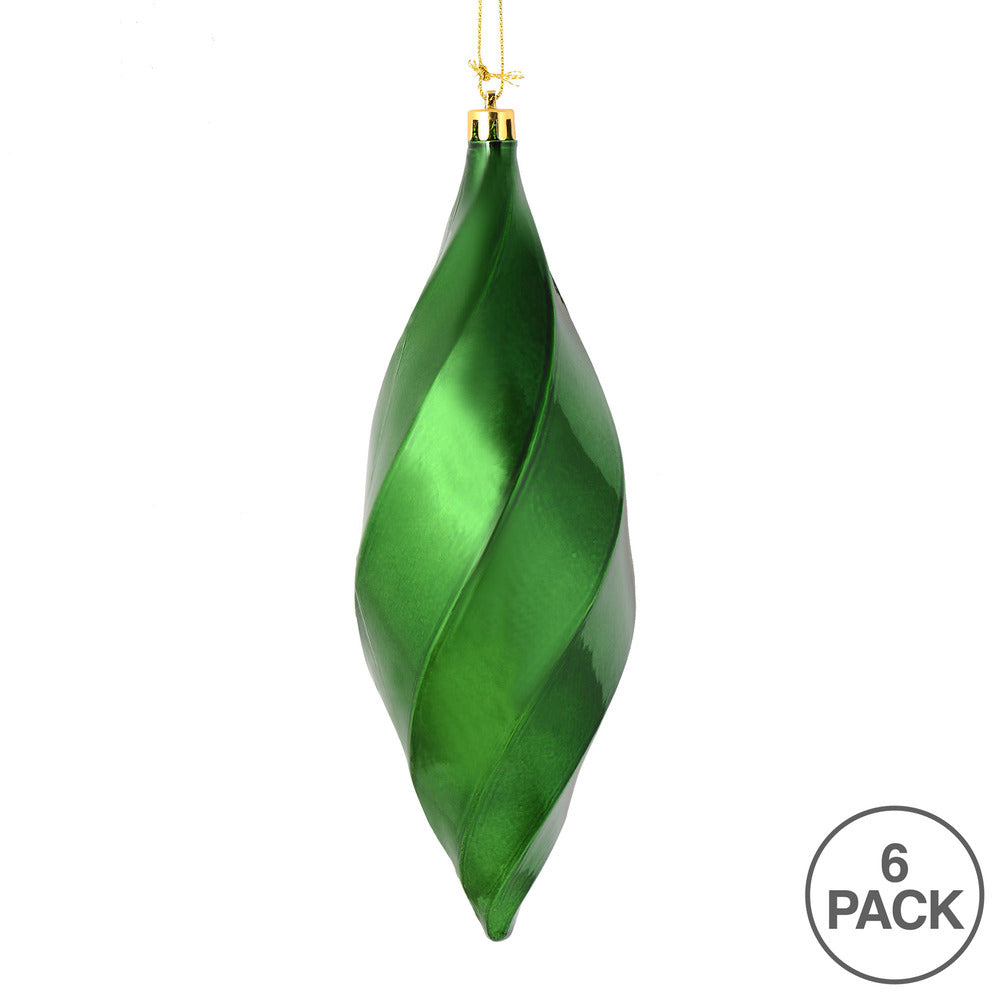 Vickerman 8" Emerald Shiny Swirl Finial Ornament Pack of 6