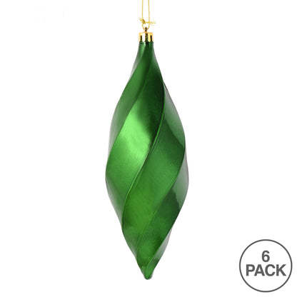 Vickerman 8" Emerald Shiny Swirl Finial Ornament Pack of 6