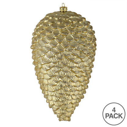 Vickerman 7" Champagne Matte Glitter Pinecone Christmas Ornament 4 per set