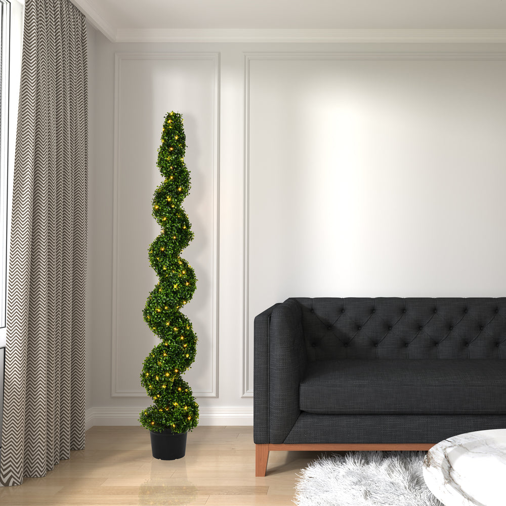 Vickerman 6' Artificial Potted Green Boxwood Spiral Tree.