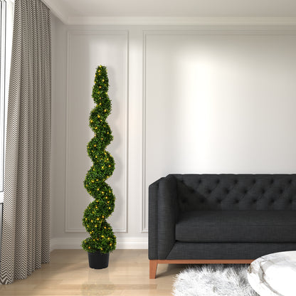 Vickerman 6' Artificial Potted Green Boxwood Spiral Tree.