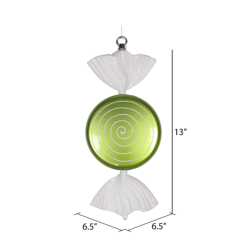 Vickerman 13" Lime-White Swirl Flat Candy Christmas Ornament