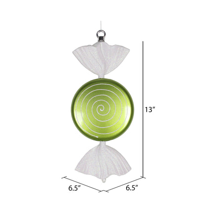 Vickerman 13" Lime-White Swirl Flat Candy Christmas Ornament