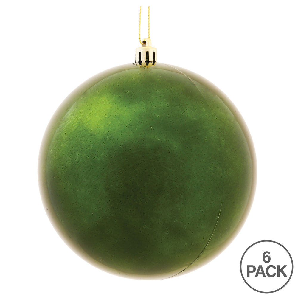 Vickerman 4" Moss Green Shiny Ball Ornament 6 per Bag