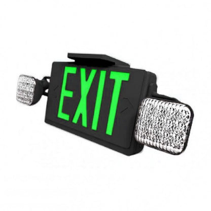 Westgate All LED Exit/Emergency Light Combo, SGL/DBL Face, Green Letters Black Housing, 120/277V, LED Exit & Emergency Lighting, 3.8W