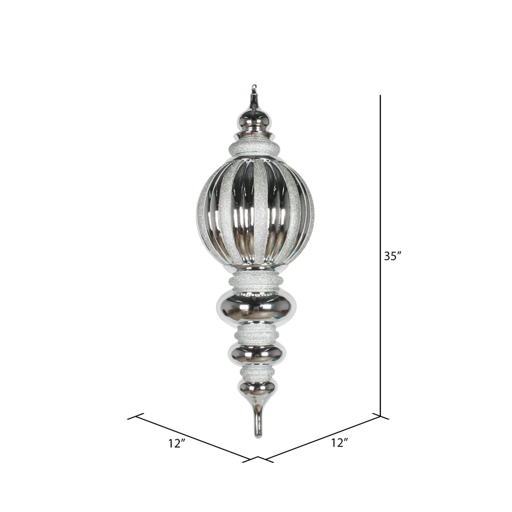 Vickerman 35" Silver Shiny Finial Ornament with Glitter Accents