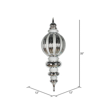 Vickerman 35" Silver Shiny Finial Ornament with Glitter Accents